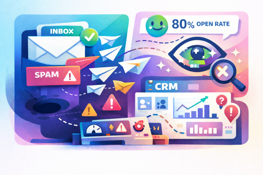 Pourquoi la délivrabilité est le problème n°1 du CRM ? 1 délivrabilité CRM : emails bloqués en spam, faux taux d’ouverture et difficulté à piloter la performance